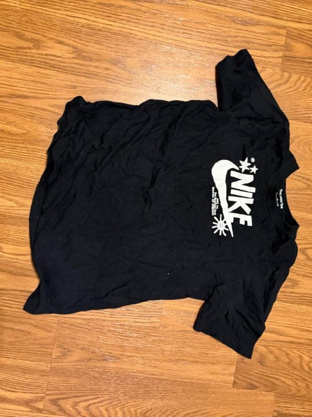 Nike Black T-Shirt with White Swoosh and Stars Graphic